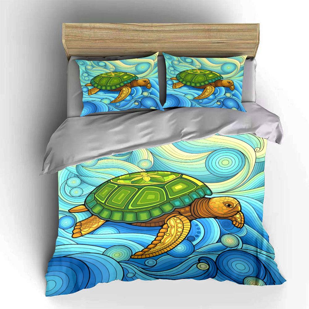 "Sea Turtle Ocean Decor Set" Soft Skin-Friendly Bedding Set Includes 1 Duvet Cover And 2 Pillowcase Gift