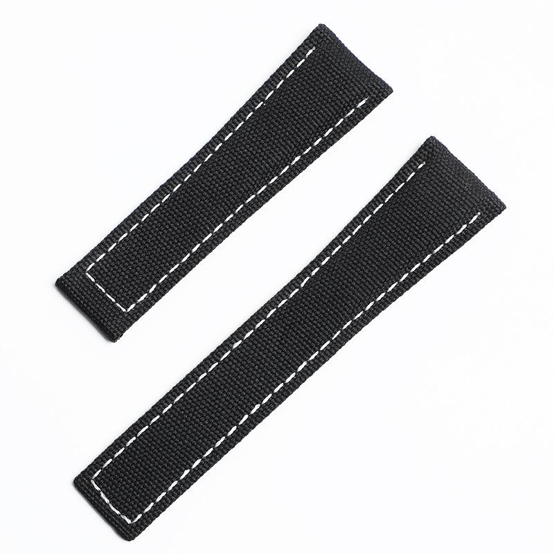 HY Hao Ya Men's Genuine Leather & Nylon Canvas Watch Strap with Velcro Closure, Available In 20mm and 22mm Sizes.