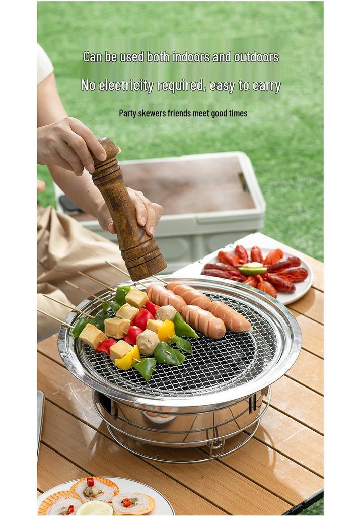 Korean-Style Stainless Steel Round BBQ Grill & Fire Pit with Non-stick Baking Pan