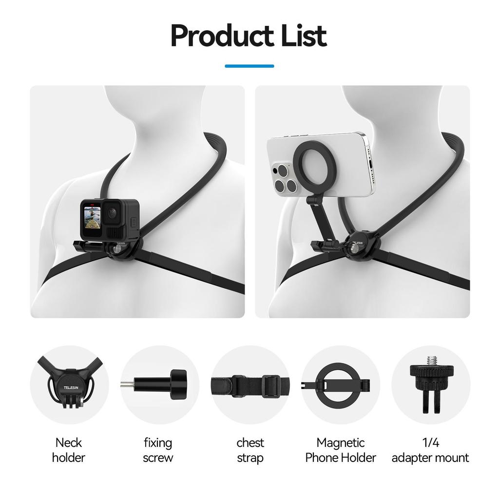TELESIN Phone Action Camera 2 in 1 Neck Hold Mount for GoPro Insta360 DJI OSMO Action Universal Action Camera Phone Accessories
