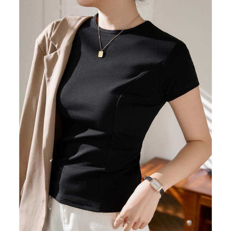High-end Design Pure Cotton T-shirt Women's Summer Short-sleeved New Slim-fitting Top and Bottoming Shirt