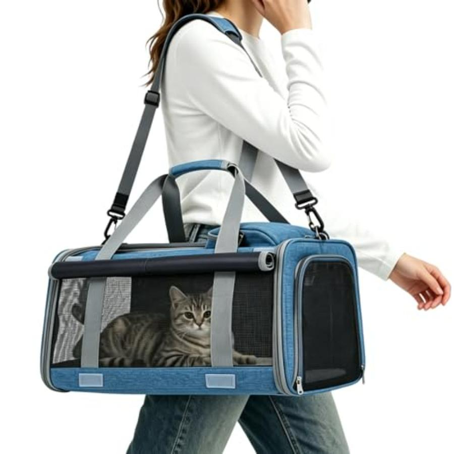 Pet Carrier for Medium-Small Cats, Collapsible Cat Carrier and Soft-Sided Pet Carrier for Medium Big Cats and Puppy Up to 17lbs