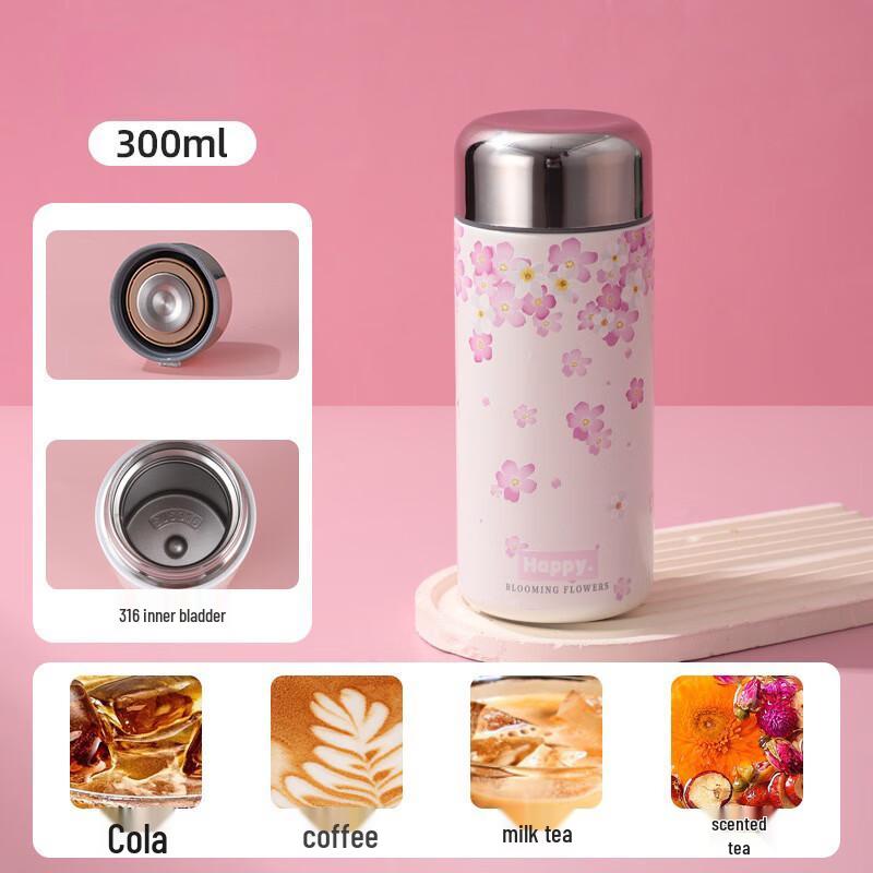 Pink Floral Mini Portable Thermos (Set of 2)