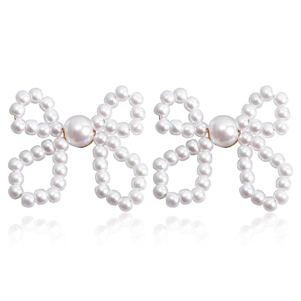 Cross-Border Jewelry, Retro Imitation Pearl Bow Floral Hand-Woven Earrings Internet Celebrities Popular Earrings Women