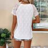 New Elegant Women's Solid Color Hollow Embroidered Lace Splicing Short Sleeve T-Shirt Tops for Women