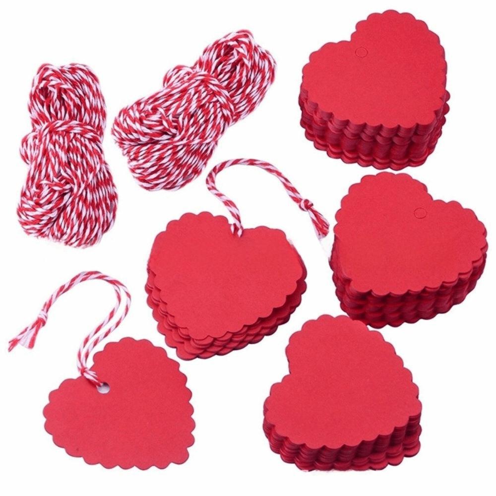 100pcs DIY Valentine's Day Tags Hanging Decoration Heart Shape Blank Heart Shaped Cards Red Pink Paper Cake Decor Tag