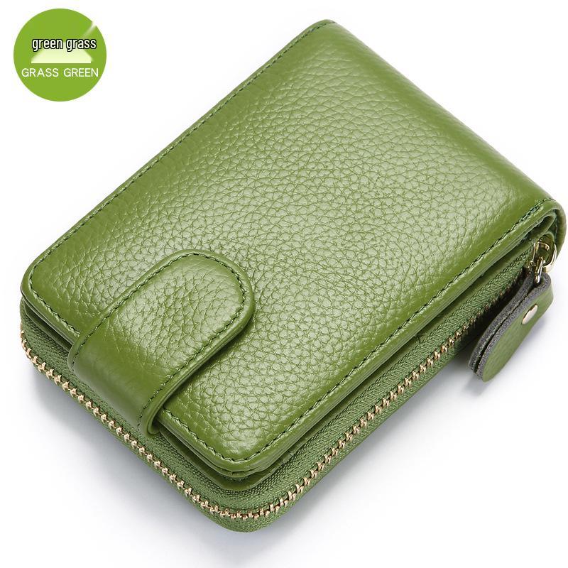 RFID Anti-Theft Cowhide Accordion Card & ID Holder with Zipper