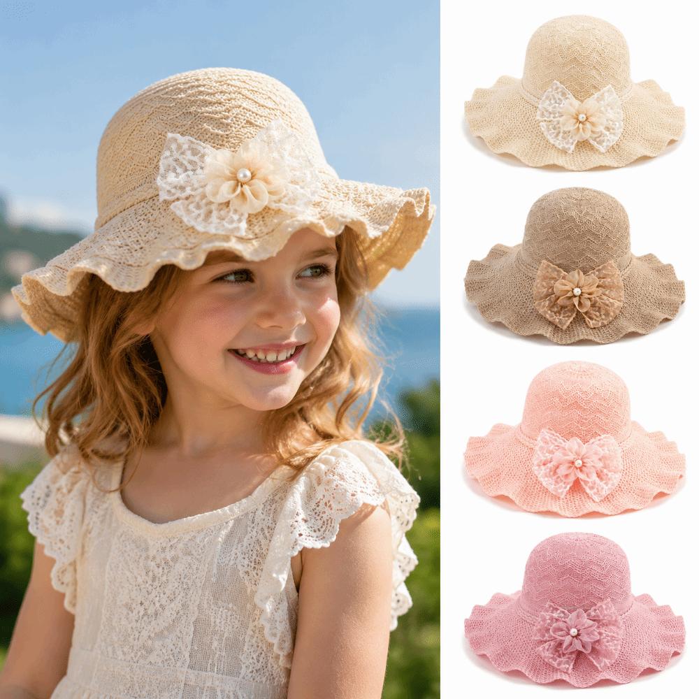Adjustable Ruffle Sun Hat Breathable Beach Sun Hat Sweet Wide Brim Straw Hat  For Women Girls