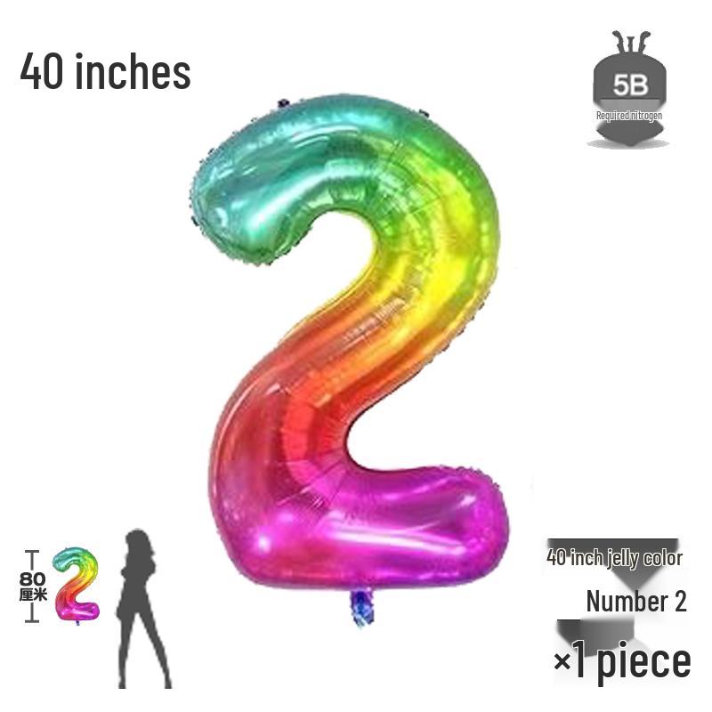 Korean Rainbow Gradient Number Balloon for Kids' First Birthday Decoration