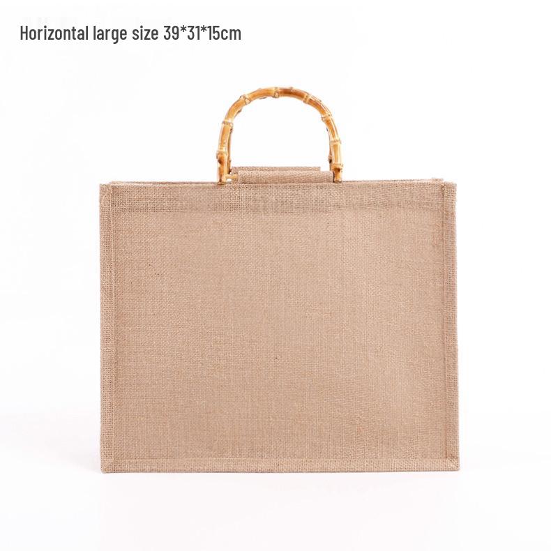 Retro Bamboo Handle Jute Bag - Waterproof, Laminated, Eco-Friendly