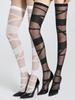 2 Pairs Women Sexy Bandage Stripe Sheer Thigh High Socks (1 Black + 1 White) Transparent Nylon Clubwear Long Stockings