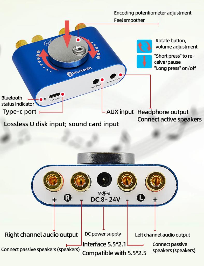 Mini Power Amplifier 200W*2 Class D HiFi Stereo 12V/24V Digital Audio Amp HiFi Sound Amplifiers Home Car Speaker Amplificador