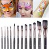 12Pcs Wooden Poles Nylon Hair Face Painting Body Painting Brushes Oil Painting Acrylic Watercolor Painting Pen Set