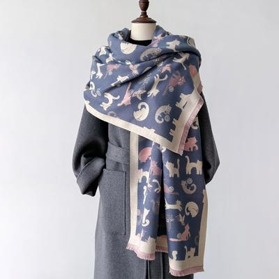 Luxuriöser warmer Poncho Kaschmir Winter Damen Schal Niedlicher Katzen-Print Schal Wraps Weiblich Dicke Pashmina Decke Bufanda Reise Echarpe