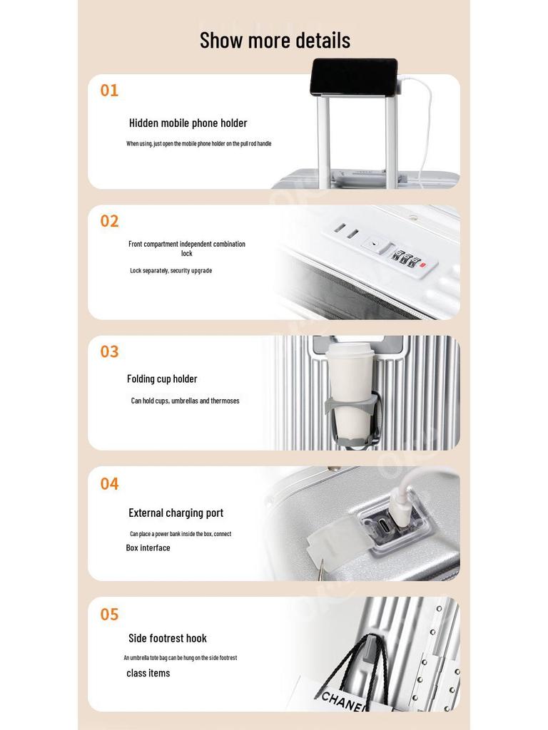 Front-Opening Drop-Resistant Aluminum Frame Suitcase, 20" & 24" Sizes, for Men & Women Travel