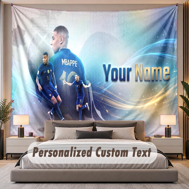Custom Name Text Tapestry Kylian Mbappe Personalized Polyester Wall Tapestry For Bedroom And Room