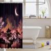 Japanese Style Moon Cherry Blossom Shower Curtain - Romantic Night Sky Scenery Bathroom Decor Women - Exotic Pink Waterproof
