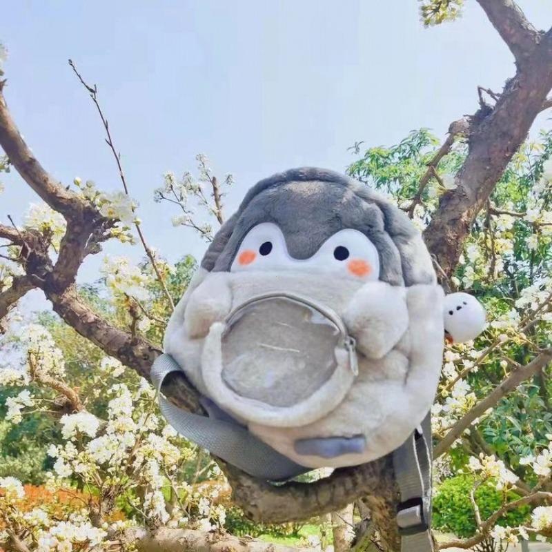 Cartoon Doll Plush Penguin Backpack Transparent Coin Purse  Portable  for Lady Girls Children Gift Outdoor Pendant