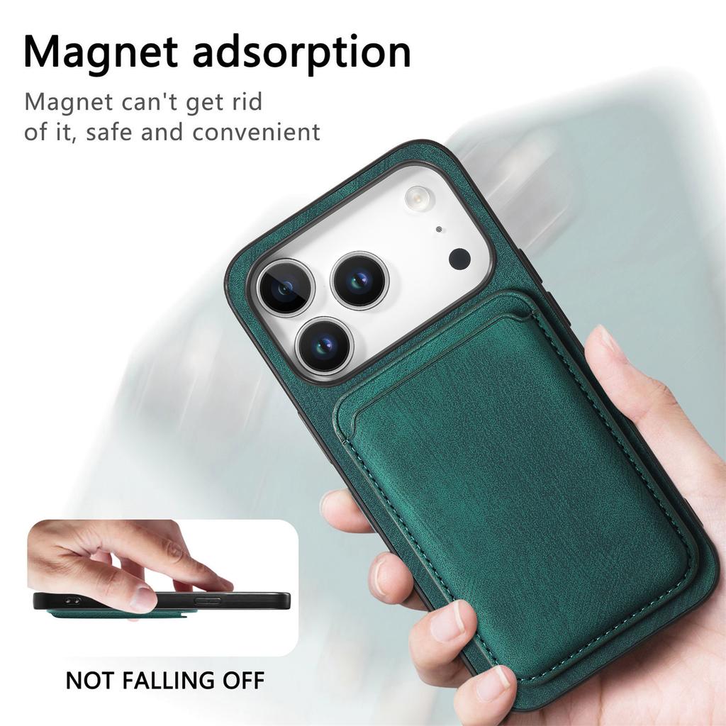 For iPhone 17 Pro Case Compatible with MagSafe Leather Back Cover with Detachable Card Holder