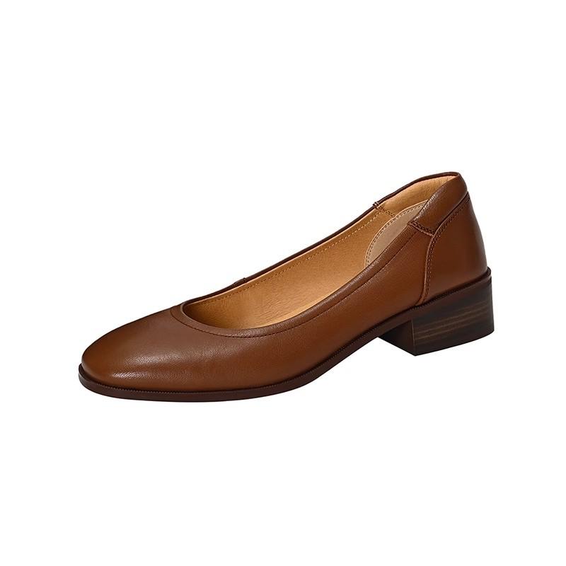 Shallow French Temperament Thick Heel Women's Shoes Spring and Autumn 2025 New Retro Square Head Soft Leather Non-grinding Feet Single Shoes Women