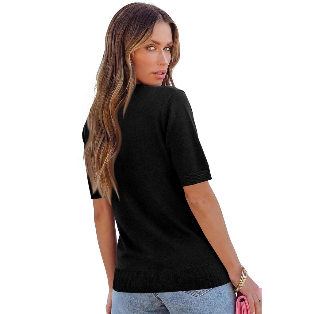 Women Pullover Sweater Wool Blend Short Sleeve Crew Neck Casual Lightweight Knitwear for Everyday Wear