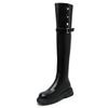 Leather over-knee boots Tall women's winter new flat-bottomed boots Fleece leather boots