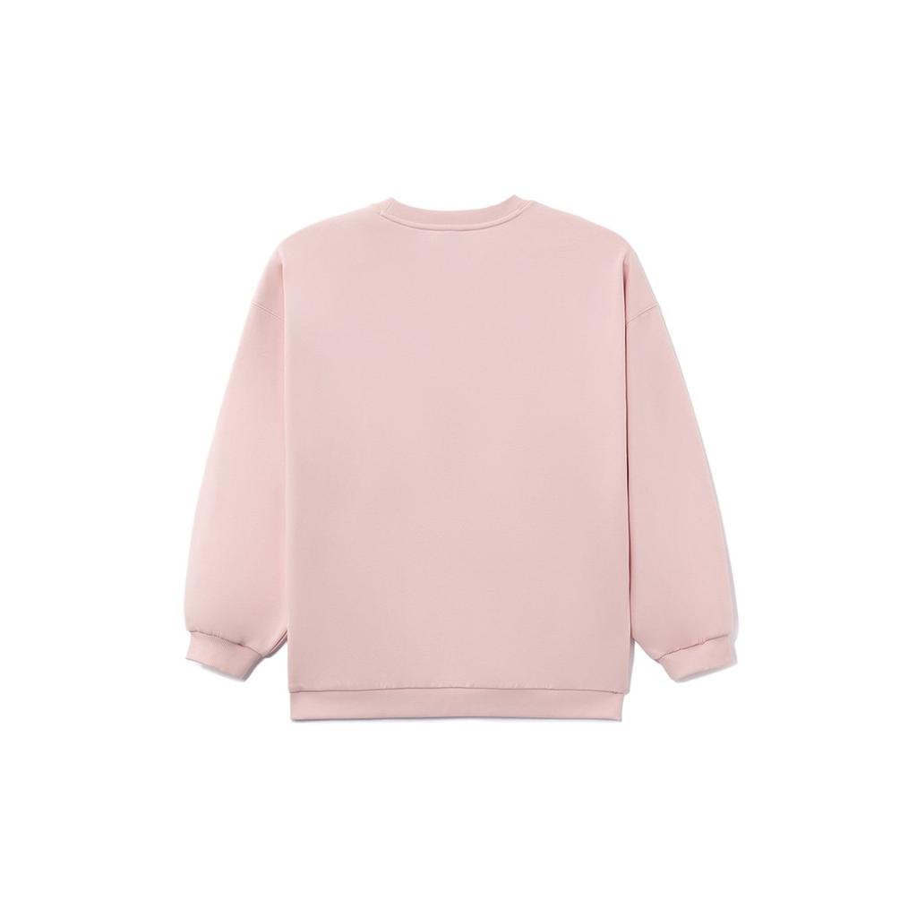 Li-Ning Sports Fashion Series Cat Letter Embroidery Fleece Casual Pullover Sweatshirt Women Tops Light-Water-Pink AWDRH00-4