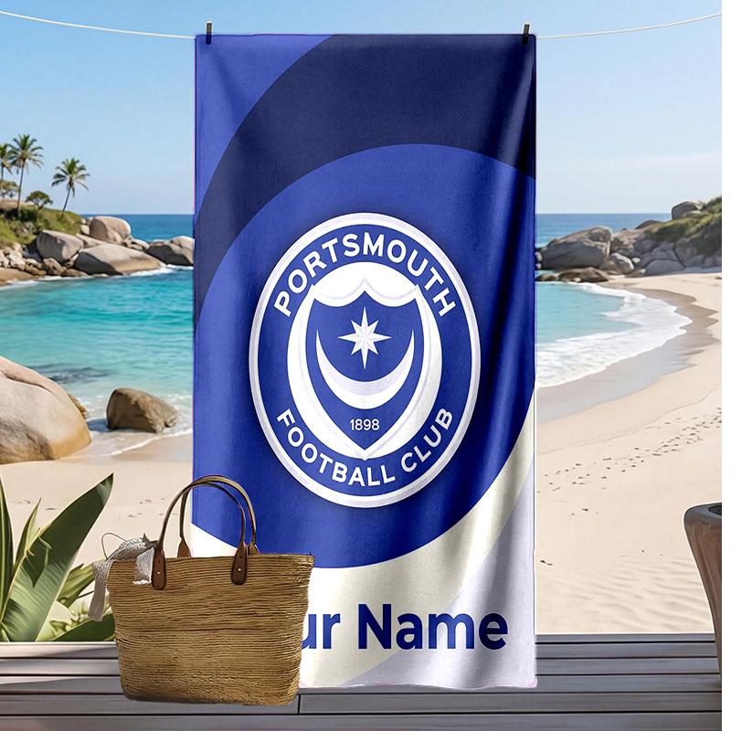 Portsmouth FC Personalized Printed Beach Towel Soccer Logo Support Custom Name Text Absorbent Towel For Sport Travel Special Gift