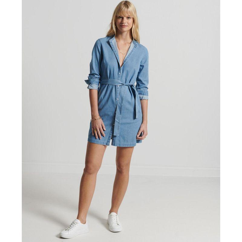 

Sunshine House Summer and Autumn Export Daily Order Extremely **Pure Cotton Denim Women s Wear Dress Long Sleeves (No Belt) Light blue 8: Bust size 92