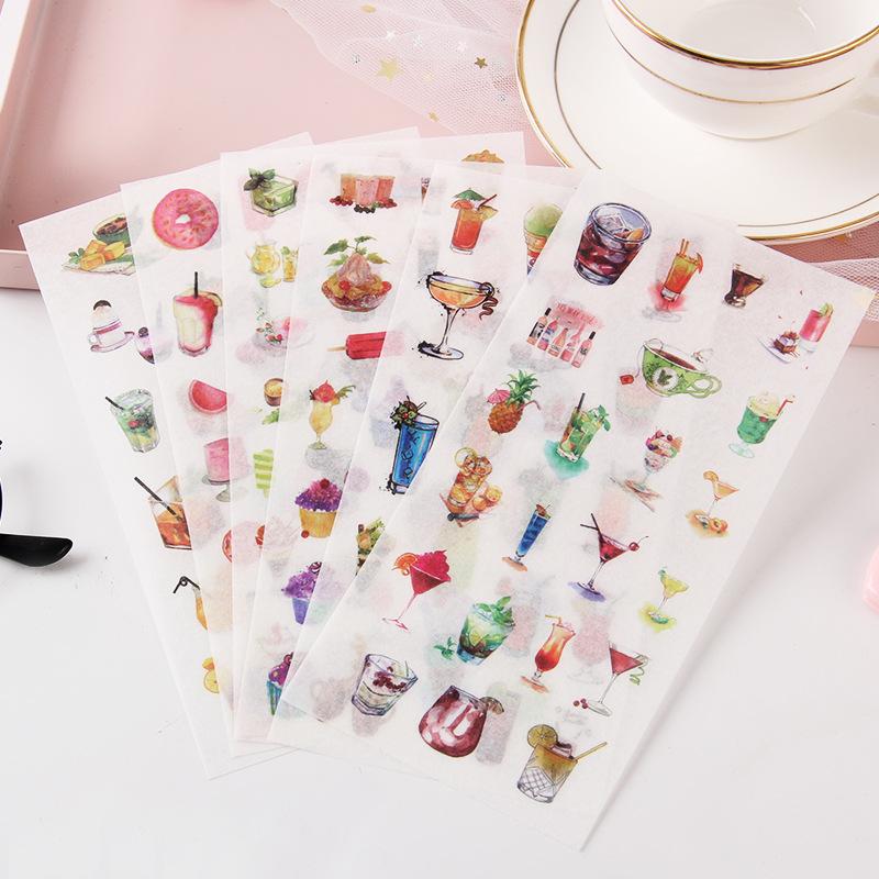 6sheets/set Cute Stickers Flower Cat Butterfly Washi Paper Stickers Pack Scrapbooking Supplies Japanese Kawaii Stationery
