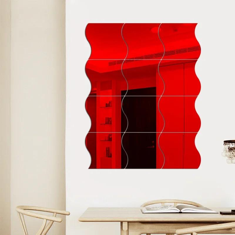 3D Wave Mirror Wall Panels - Modern Art Self-Adhesive Decals for Living Room/Bedroom Wall Decor (Geometric Stickers)
