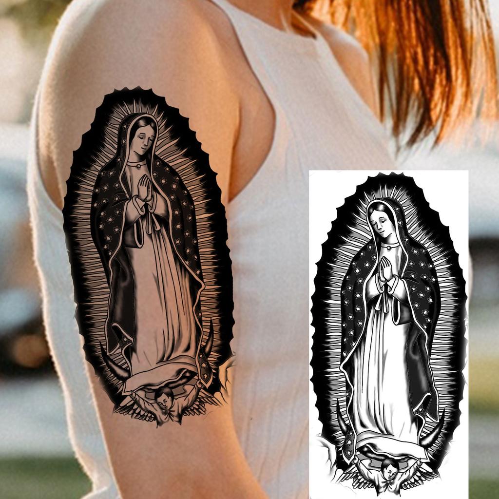 1 lapelis Realistiški Jėzaus Šventosios Motinos Maldos Laikini Tatuiruotės Vyrams Moterims Suaugusiems Ilgai Išliekančios Vandeniui Atsparios Laikinos Netikros Tatuiruotės Lipdukas