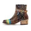 Johnature Handmade Genuine Leather Shoes Printing Contrast Retro Casual Comfort Women's Short Boots