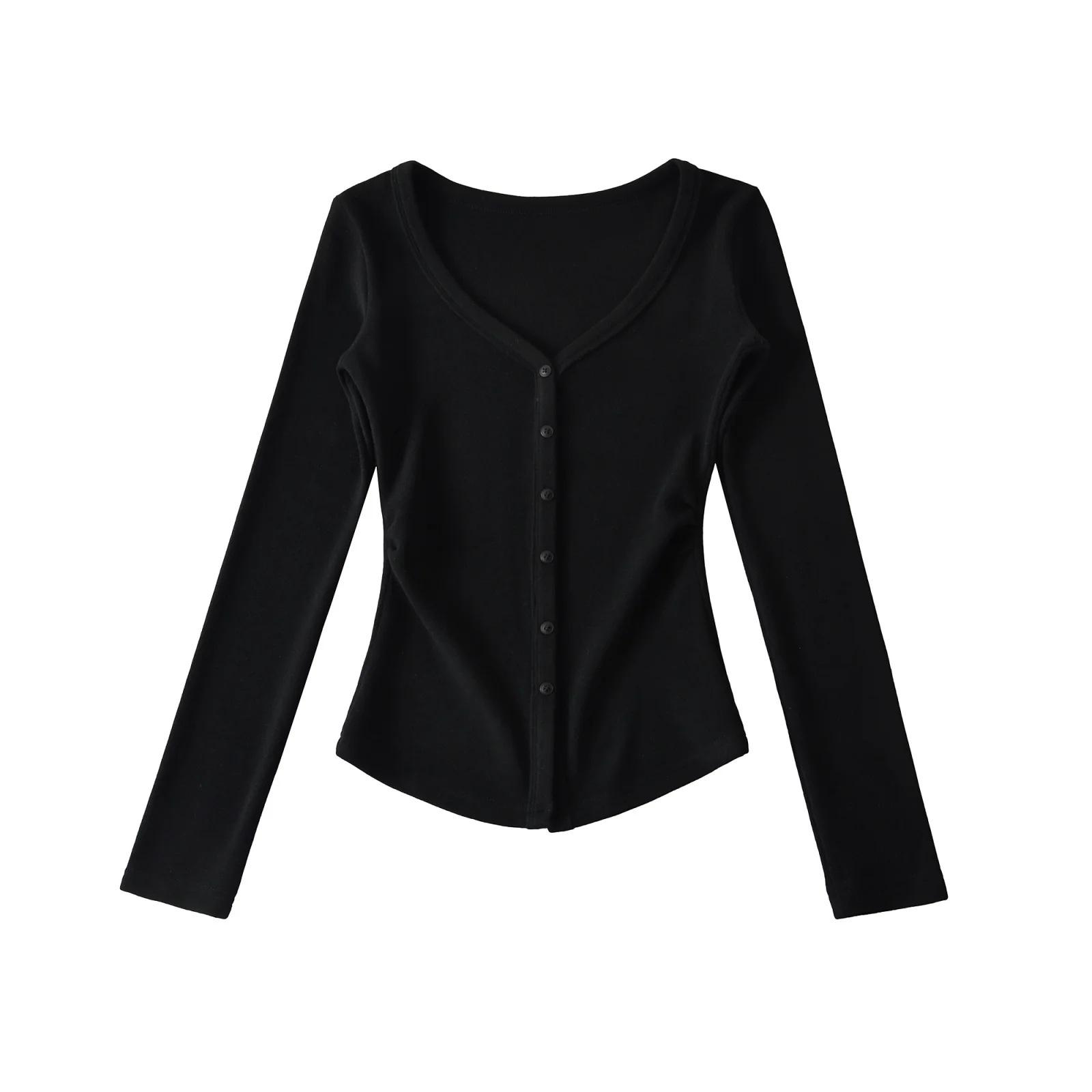 

Pure Desire Velvet V-Neck Waist-Cinching Long-Sleeve Slim Top Large чёрный