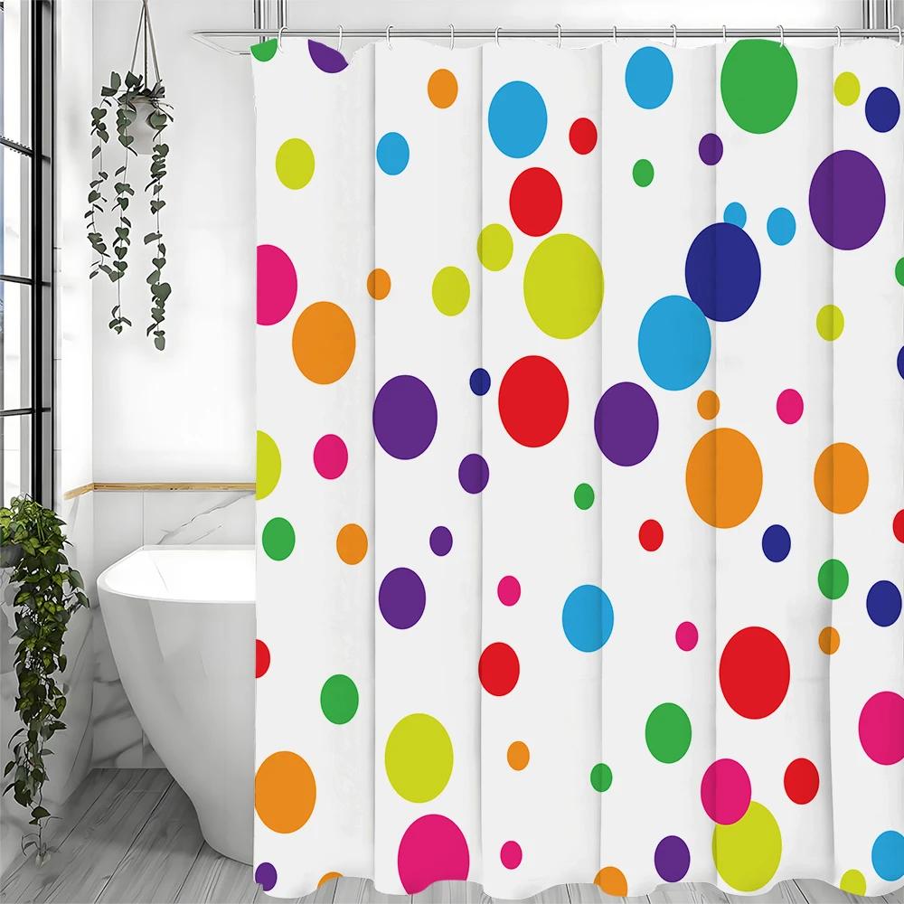 Colorful Circle Shower Curtain, Bathroom Decorative Shower Curtain, Waterproof Shower Curtain With Hooks