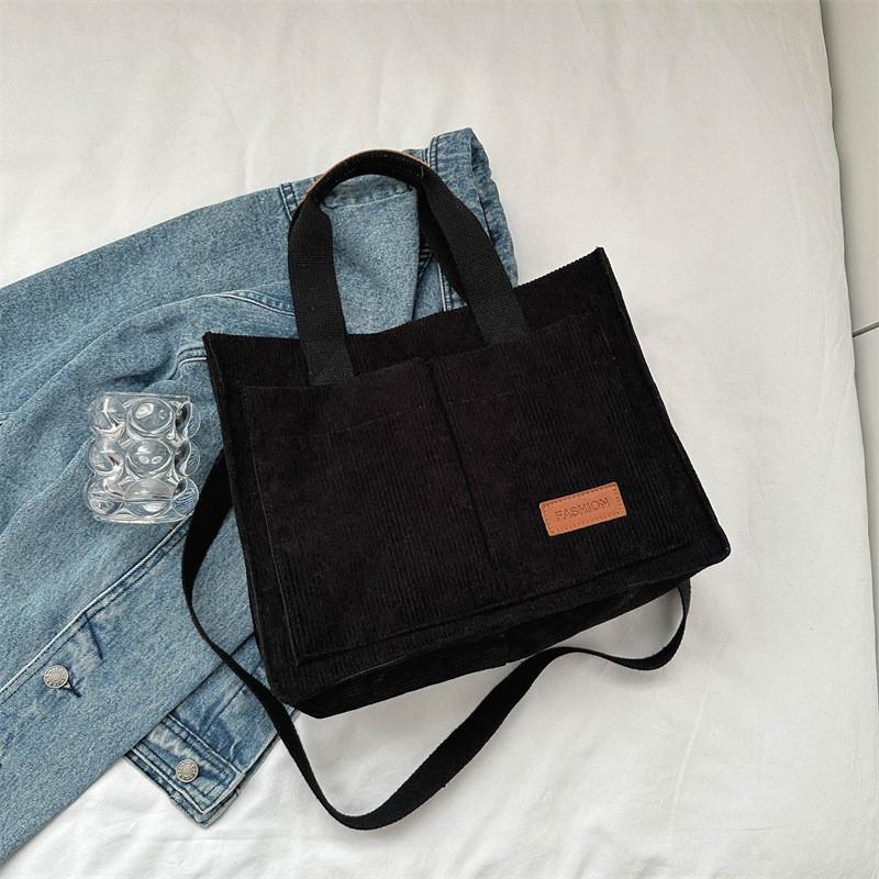 Trendy Corduroy Commuter Tote Bag 2023 Fashionable Street Style Shoulder Bag