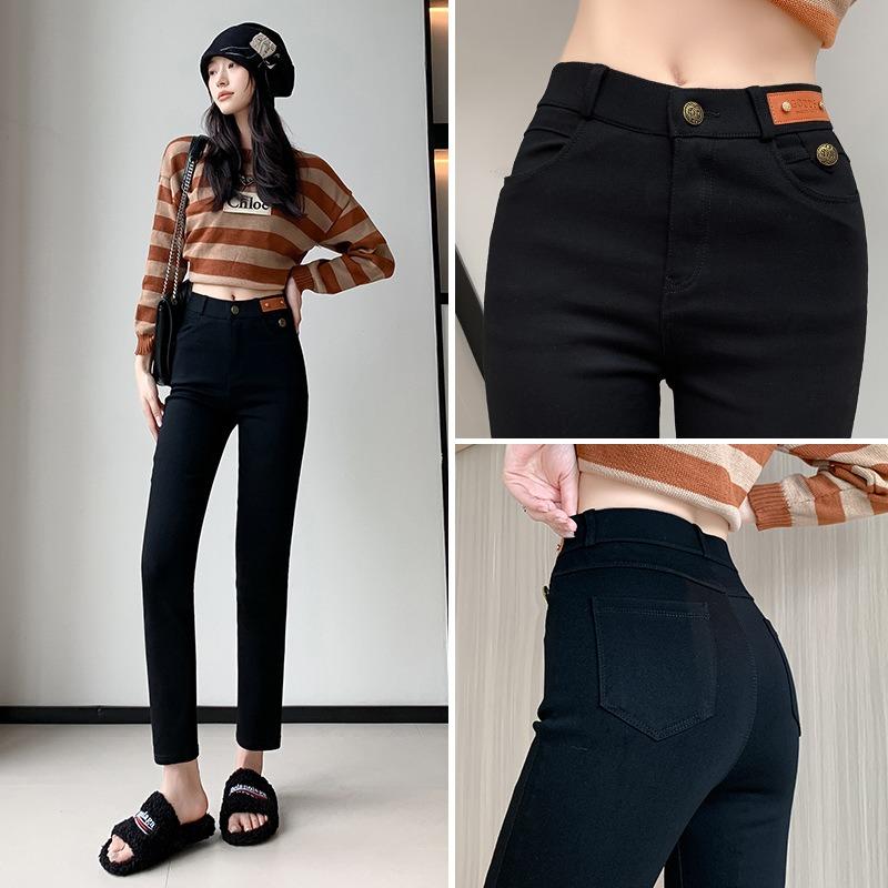 [Small black pants god pants] pipe pants women's autumn new high-waisted and thin nine-point small straight casual pants