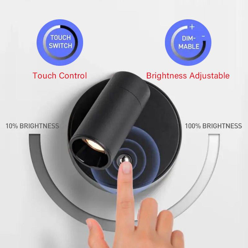 LED Wall Lamp USB Rechargeable 2000mAh Dimmable Spot Light Wireless Magnetic Night Light Alloy Bedside Photo Wall Painting Light