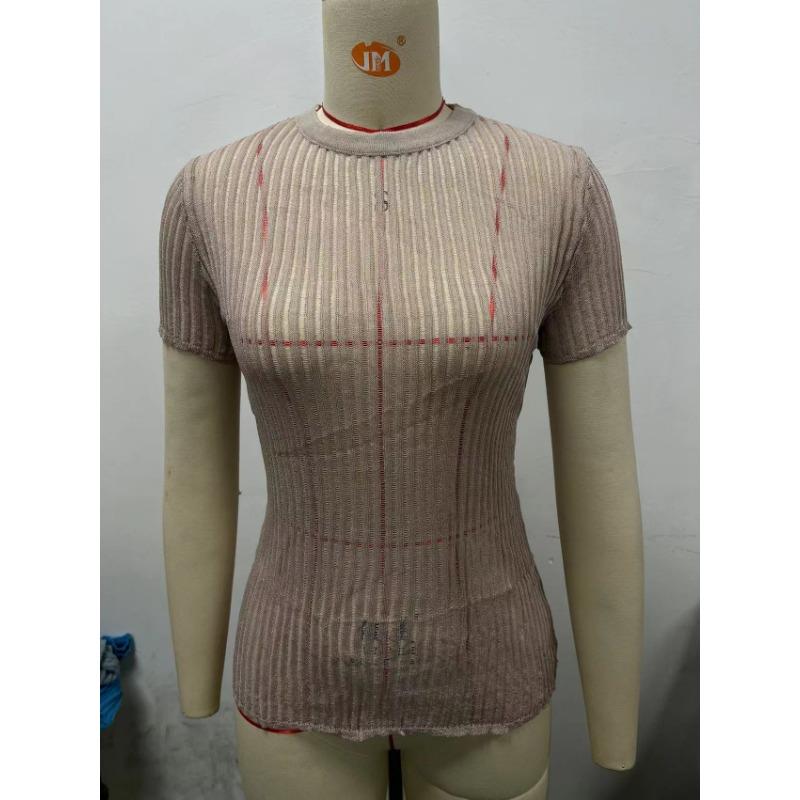 Spring and Summer Short-sleeved Round-neckthin and Breathable Knitted Wool Top