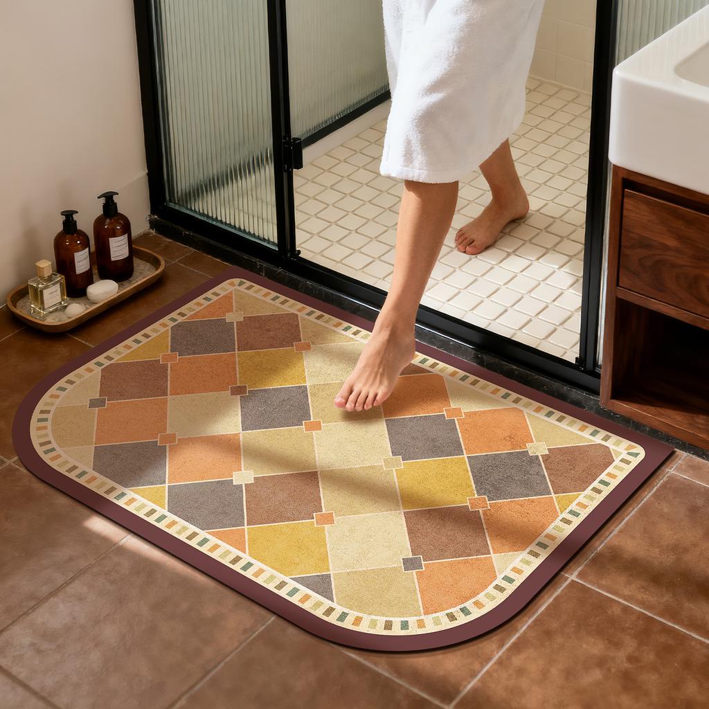 Retro wind diatom mud floor mat household bathroom door bathroom floor mat water absorption quick drying dirt resistant non-slip mat