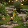 Frog Statue with Solar Lantern Outdoor Light Decorative for Gardeners, Yard,