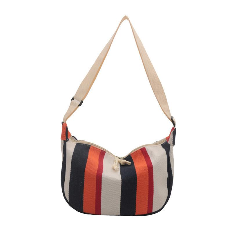 Fashionable Casual Striped Canvas Shoulder Bag For Everyday Use With Ample Space