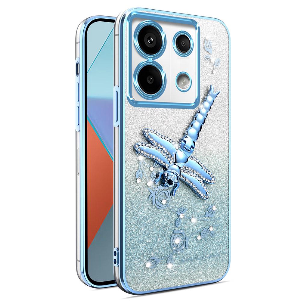 For Xiaomi Redmi Note 13 Pro 5G Case Dragonfly Kickstand TPU Flowers Glitter Phone Cover