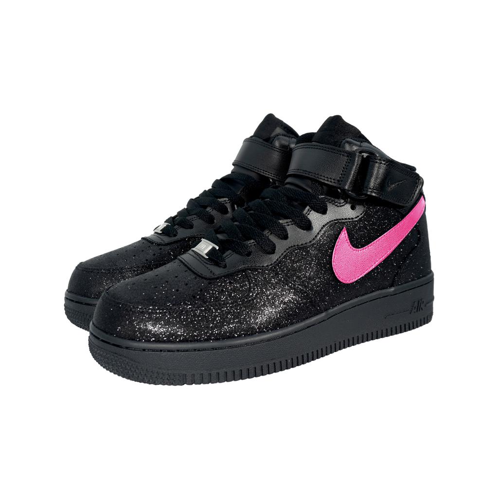 Nike Air Force 1 Breathable Height Increasing Mid top Skateboard Shoes Unisex Black Pink CW2289-001(Team133-mid)