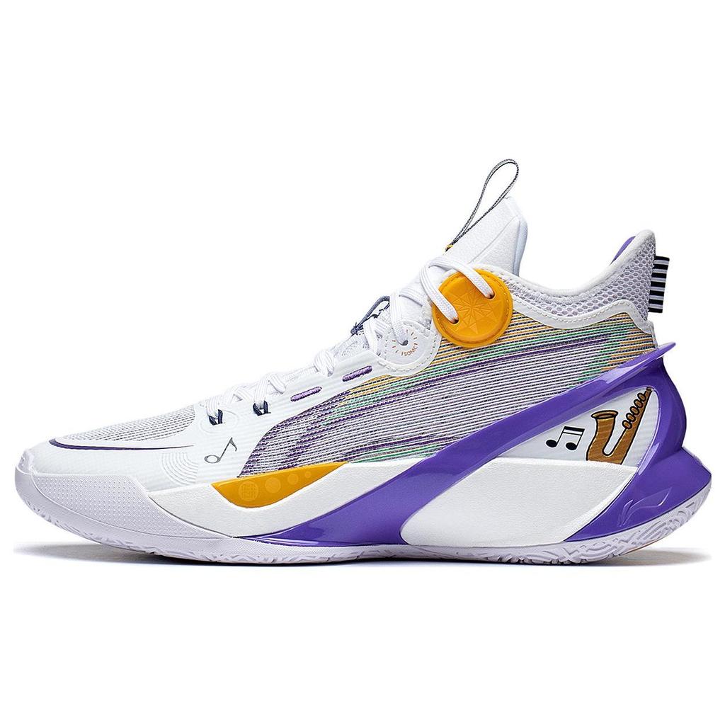 Li Ning Sonic 10 Ultra Durable Breathable Mid-Top Basketball Shoes Men Basketball Shoes White Purple ABAS145-4