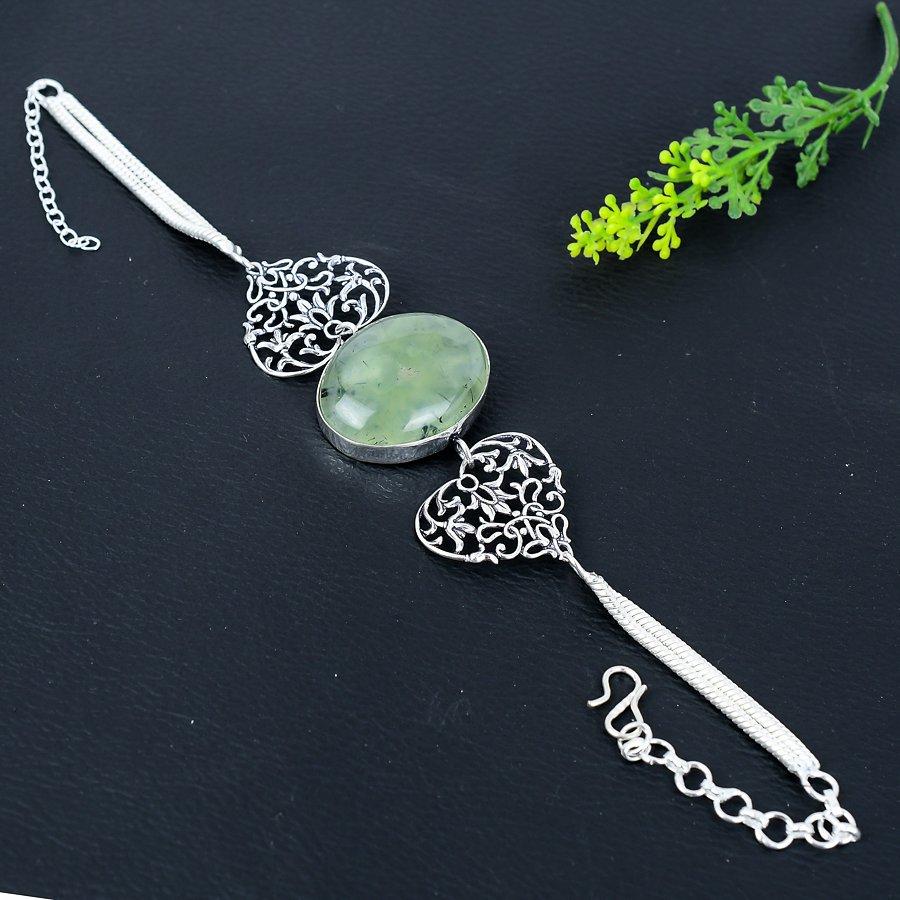 Prehnite Gemstone 925 Sterling Silver Gift Jewelry Bracelet 7-8"