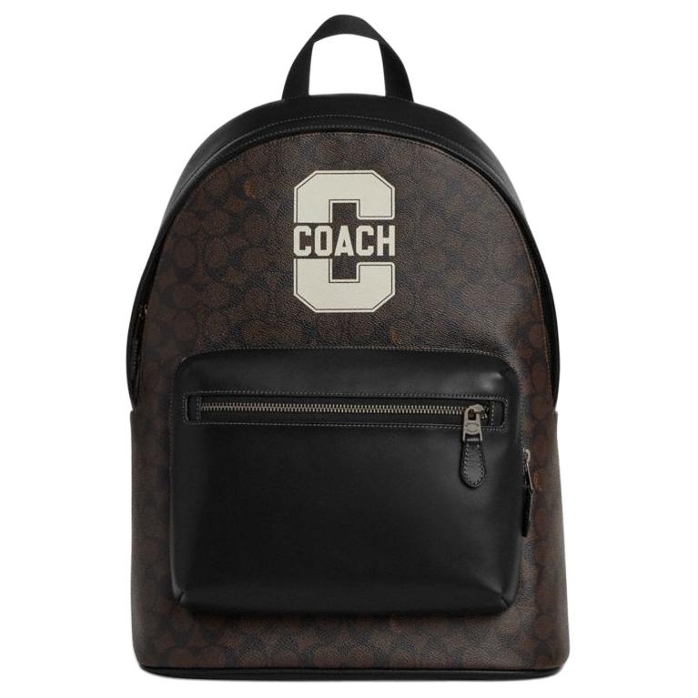 

Coach West 32 Varsity Pattern Printed Leather And Fabric Mixed Faux Leather Backpack Large Men backpack Walnut CCF67-QBWAN Basic Set (Bag+Dust Bag)