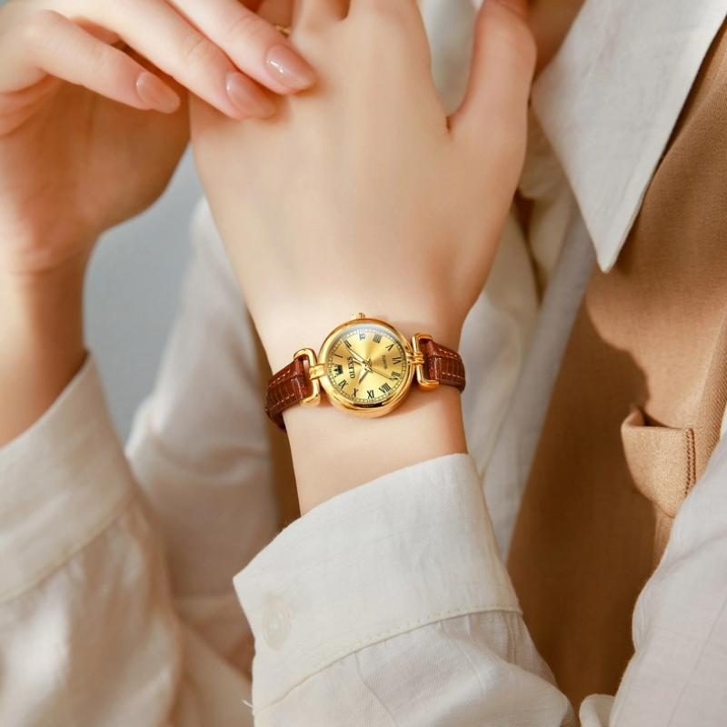 OLEVS Luxury Original Woman Round Watch Brown Small Leather Strap 3ATM Waterproof Date Elegant Quartz Ladies Wristwatch