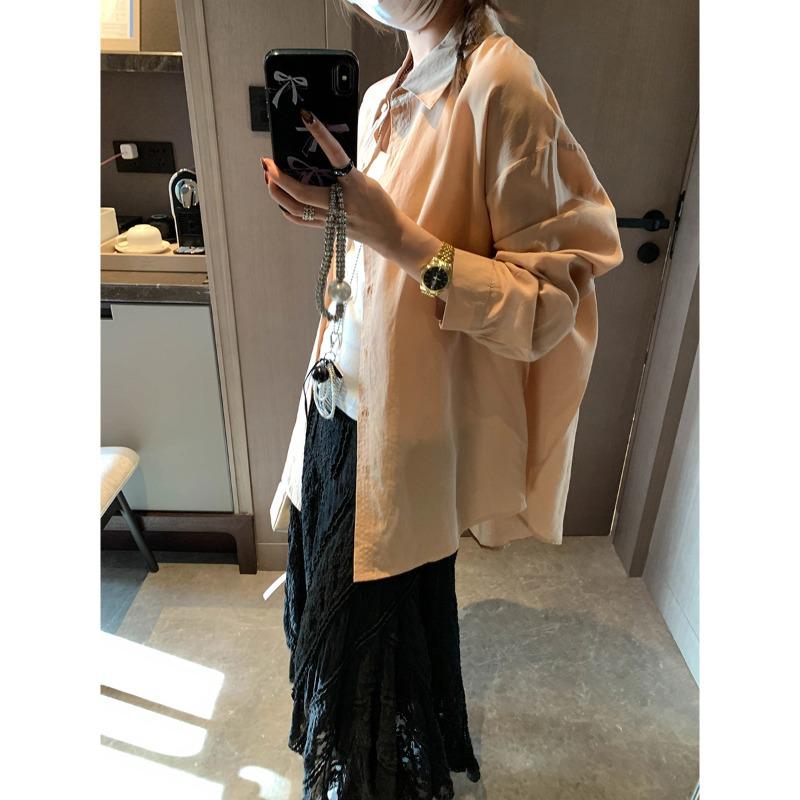 

Mocci Early Spring Silk Loose Lightweight Long Sleeve Shirt One Size оранжевый