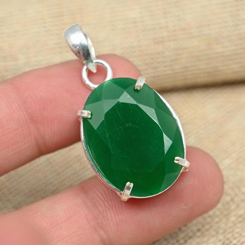 Green Onyx Gemstone 926 Sterling Silver Handmade Jewelry Pendant For Women Christmas Gift